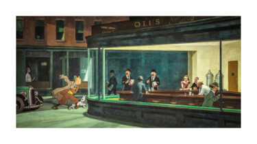 Digitale Kunst mit dem Titel "Hopper's missing man" von Oli Romanelli (Olir), Original-Kunstwerk, Fotomontage
