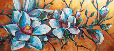 Malerei mit dem Titel "Magnolia" von Olia Tomkova, Original-Kunstwerk, Acryl