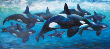 Painting titled "Whales" by Olia Tomkova, Original Artwork, Oil