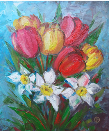 Painting titled "Spring bouquet" by Olia Tomkova, Original Artwork, Oil
