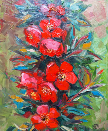 Peinture intitulée "Chinese quince" par Olia Tomkova, Œuvre d'art originale, Huile