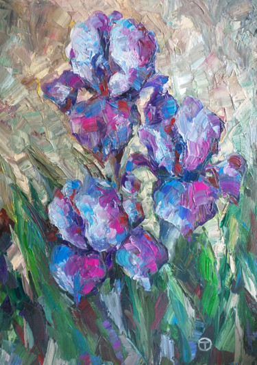 Painting titled "Irises" by Olia Tomkova, Original Artwork, Oil