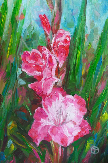 Painting titled "Gladioli" by Olia Tomkova, Original Artwork, Oil