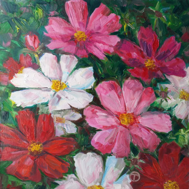 Painting titled "Mexican asters" by Olia Tomkova, Original Artwork, Oil