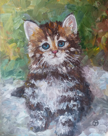 Pittura intitolato "Kitty" da Olia Tomkova, Opera d'arte originale, Olio