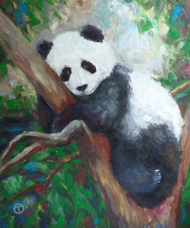 Картина под названием "Panda" - Olia Tomkova, Подлинное произведение искусства, Масло