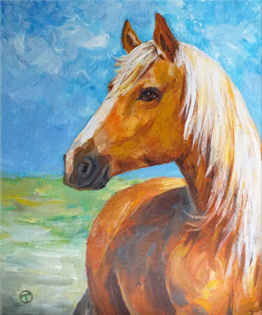 Painting titled "Horse" by Olia Tomkova, Original Artwork, Acrylic Mounted on Wood Stretcher frame