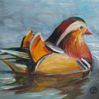 Painting titled "Mandarin duck" by Olia Tomkova, Original Artwork, Oil