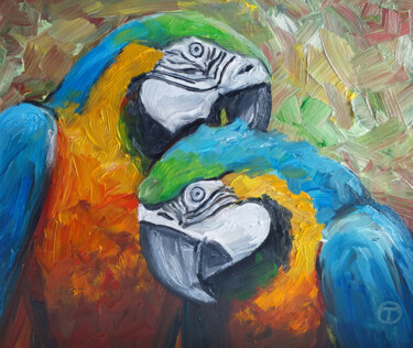 Schilderij getiteld "Parrots" door Olia Tomkova, Origineel Kunstwerk, Olie