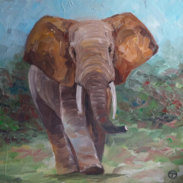 Painting titled "Elephant" by Olia Tomkova, Original Artwork, Oil