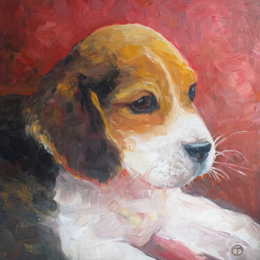 Painting titled "Beagle" by Olia Tomkova, Original Artwork, Oil