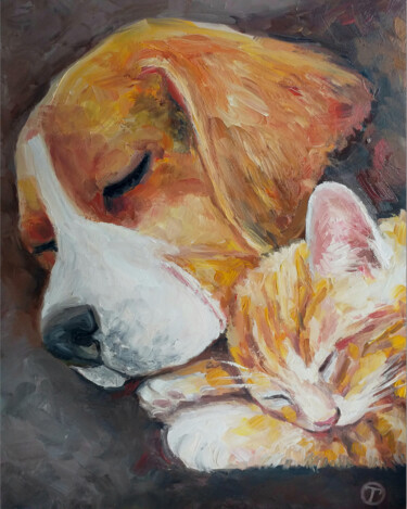 Painting titled "Friends" by Olia Tomkova, Original Artwork, Oil
