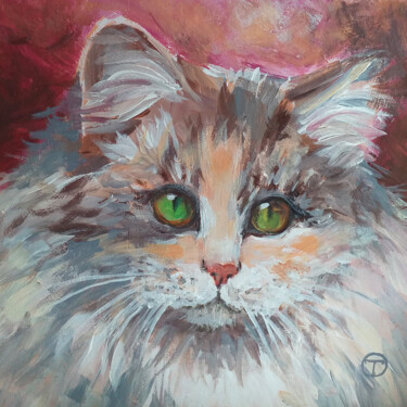 Painting titled "Cat" by Olia Tomkova, Original Artwork, Acrylic
