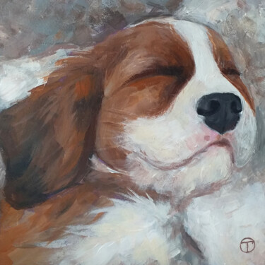 Painting titled "Puppy" by Olia Tomkova, Original Artwork, Acrylic