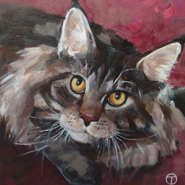 Painting titled "Maine Coon 2" by Olia Tomkova, Original Artwork, Acrylic