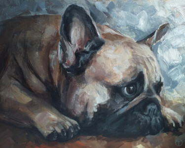 Painting titled "French bulldog 2" by Olia Tomkova, Original Artwork, Acrylic