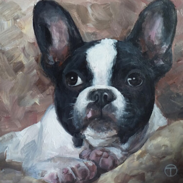 Painting titled "Boston terrier" by Olia Tomkova, Original Artwork, Acrylic