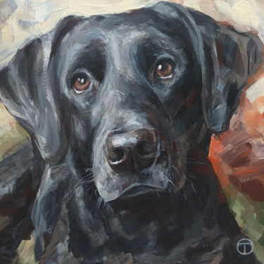 Painting titled "Black Labrador" by Olia Tomkova, Original Artwork, Acrylic