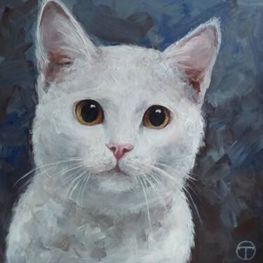 Painting titled "White cat" by Olia Tomkova, Original Artwork, Acrylic