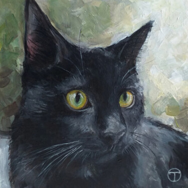 Painting titled "Black cat" by Olia Tomkova, Original Artwork, Acrylic