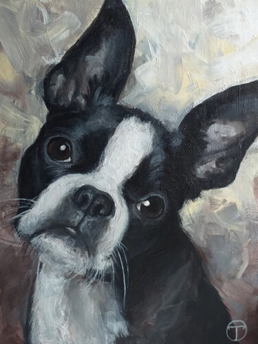 Painting titled "Boston Terrier 2" by Olia Tomkova, Original Artwork, Acrylic