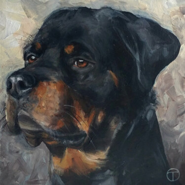 Painting titled "Rottweiler 2" by Olia Tomkova, Original Artwork, Acrylic