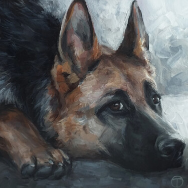 Malerei mit dem Titel "German Shepherd 2" von Olia Tomkova, Original-Kunstwerk, Acryl