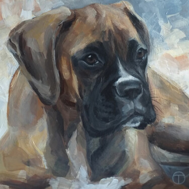 Painting titled "Boxer Dog" by Olia Tomkova, Original Artwork, Acrylic
