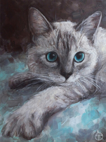 Painting titled "Cat 10" by Olia Tomkova, Original Artwork, Acrylic