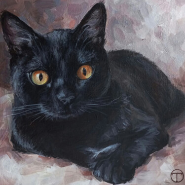 Painting titled "Black cat 2" by Olia Tomkova, Original Artwork, Acrylic