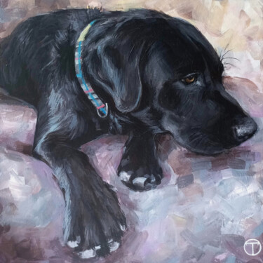 Peinture intitulée "Black Labrador 2" par Olia Tomkova, Œuvre d'art originale, Acrylique