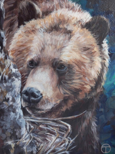 Картина под названием "Grizzly bear" - Olia Tomkova, Подлинное произведение искусства, Акрил