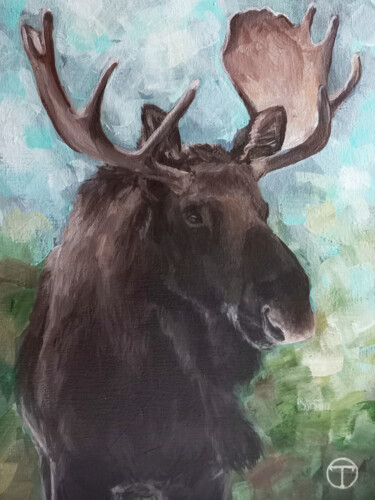 Painting titled "Elk" by Olia Tomkova, Original Artwork, Acrylic