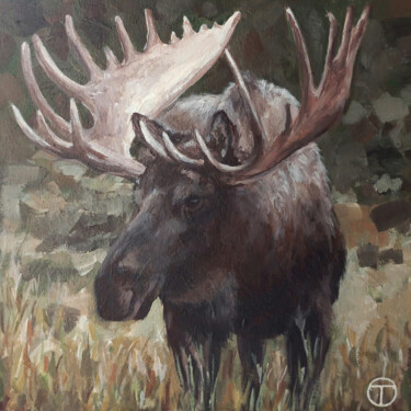 Painting titled "Elk 2" by Olia Tomkova, Original Artwork, Acrylic