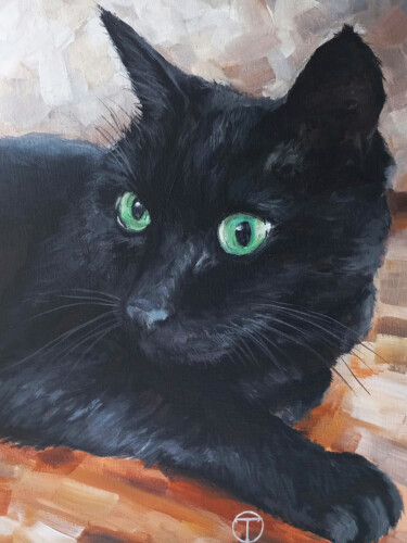 Painting titled "Black cat 3" by Olia Tomkova, Original Artwork, Acrylic