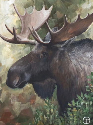 Painting titled "Elk 4" by Olia Tomkova, Original Artwork, Acrylic