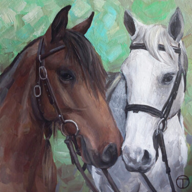 Painting titled "Horses 3" by Olia Tomkova, Original Artwork, Acrylic