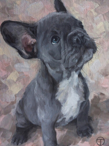 Schilderij getiteld "French Bulldog 5" door Olia Tomkova, Origineel Kunstwerk, Acryl