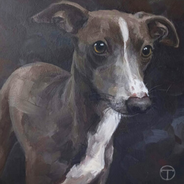 Painting titled "Whippet" by Olia Tomkova, Original Artwork, Watercolor
