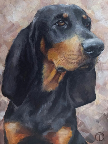 Painting titled "Coonhound" by Olia Tomkova, Original Artwork, Acrylic