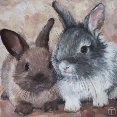 Painting titled "Rabbits" by Olia Tomkova, Original Artwork, Watercolor