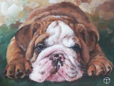 Pittura intitolato "English Bulldog" da Olia Tomkova, Opera d'arte originale, Acrilico