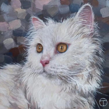 Painting titled "White cat 2" by Olia Tomkova, Original Artwork, Acrylic