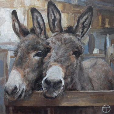 Painting titled "Donkeys" by Olia Tomkova, Original Artwork, Acrylic