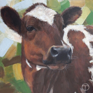 Painting titled "Cow" by Olia Tomkova, Original Artwork, Acrylic