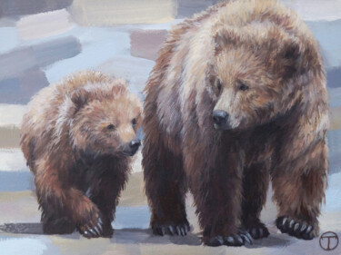 Peinture intitulée "Grizzly bears" par Olia Tomkova, Œuvre d'art originale, Acrylique