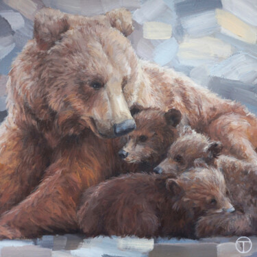 Картина под названием "Grizzly bears 2" - Olia Tomkova, Подлинное произведение искусства, Акрил
