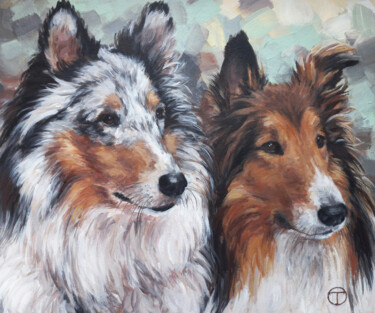 Painting titled "Collies" by Olia Tomkova, Original Artwork, Acrylic