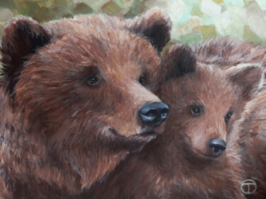 Schilderij getiteld "Grizzly bears 3" door Olia Tomkova, Origineel Kunstwerk, Acryl