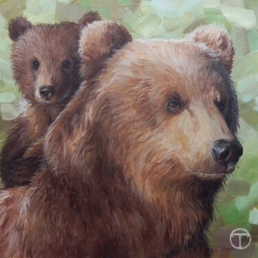 Schilderij getiteld "Grizzly bear #4" door Olia Tomkova, Origineel Kunstwerk, Acryl